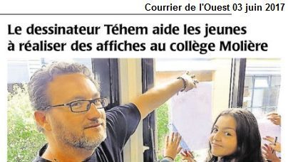 Le dessinateur Téhem aide les jeunes à réaliser des affiches