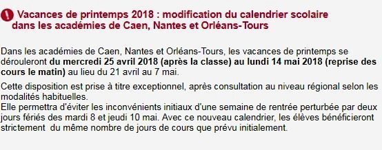 Calendrier scolaire – Modifications